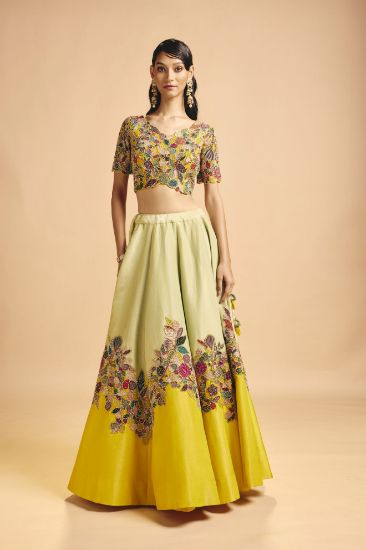 Picture of Lime-Green Silk Lehenga & Blouse with shimmer dupatta